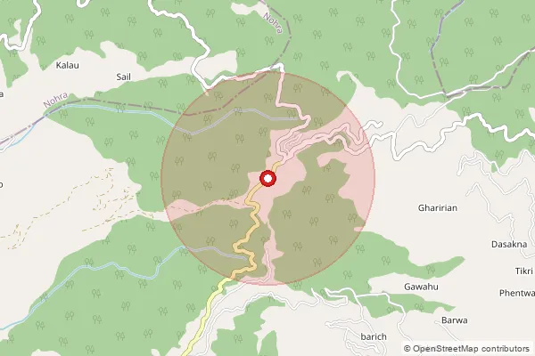 Map showing approximate area covered by Pincode 173032 — Charna Bo, Sirmaur