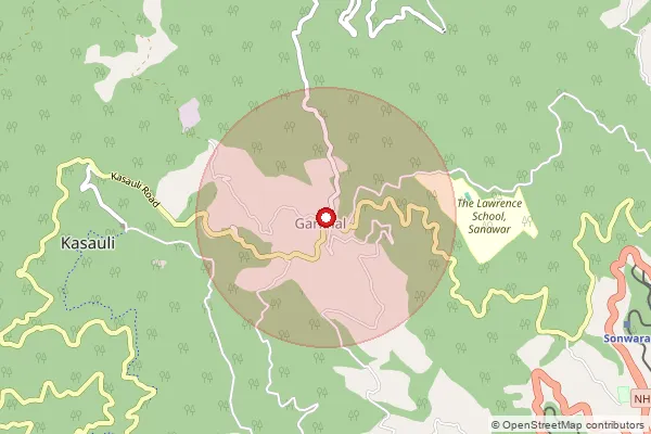 Map showing approximate area covered by Pincode 173201 — Garkhal So, Solan