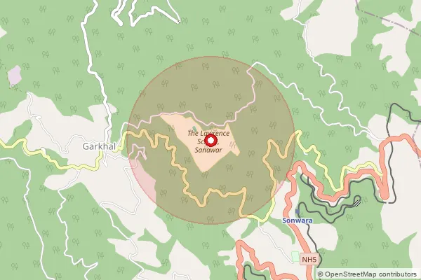 Map showing approximate area covered by Pincode 173202 — Sanawar So, Solan