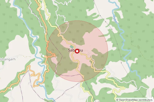 Map showing approximate area covered by Pincode 173206 — Bharti Bo, Solan
