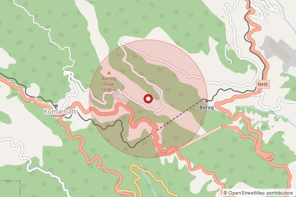 Map showing approximate area covered by Pincode 173211 — Barog Rsbo, Solan