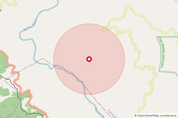 Map showing approximate area covered by Pincode 173217 — Hinner Bo, Solan