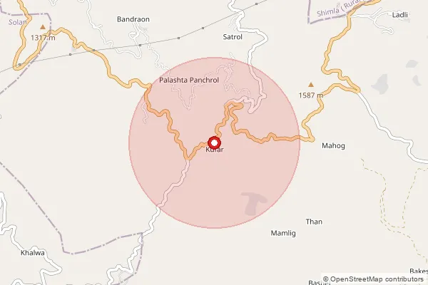 Map showing approximate area covered by Pincode 173222 — Mamlig So, Solan