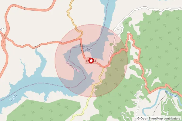 Map showing approximate area covered by Pincode 174004 — Malyaur Bo, Bilaspur