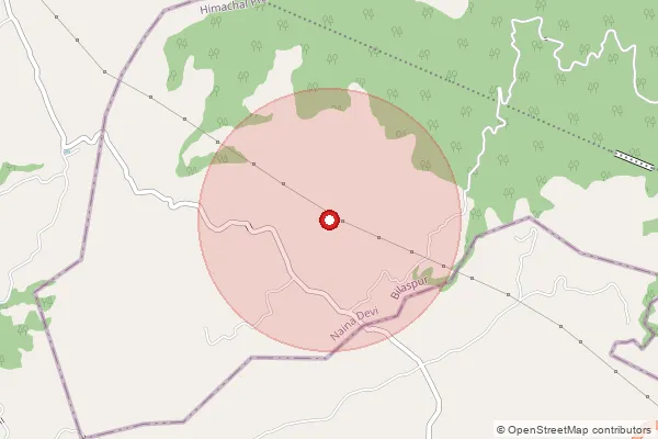 Map showing approximate area covered by Pincode 174015 — Lakhnoo Bo, Bilaspur