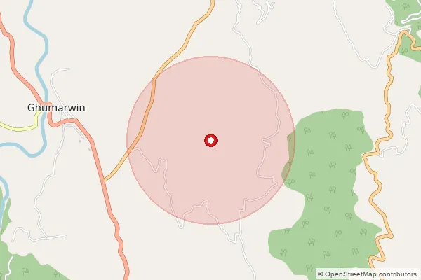 Map showing approximate area covered by Pincode 174027 — Bhapral Bo, Bilaspur