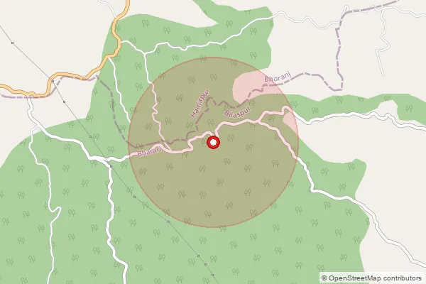 Map showing approximate area covered by Pincode 174028 — Kot Bo, Bilaspur