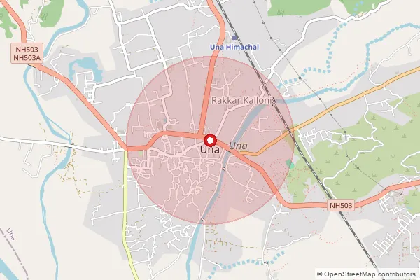 Map showing approximate area covered by Pincode 174303 — Una Ho, Una