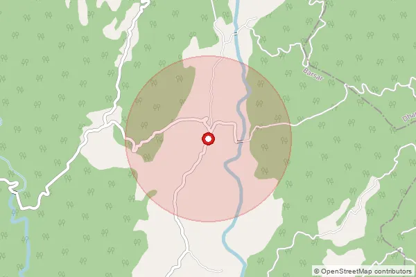 Map showing approximate area covered by Pincode 174309 — Nara Bo, Hamirpur
