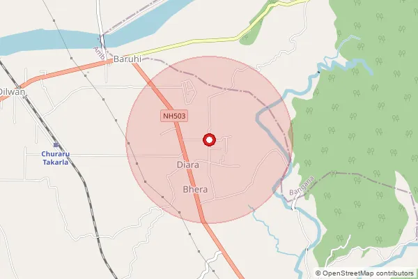 Map showing approximate area covered by Pincode 174316 — Diara Bo, Una