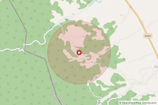 Map showing approximate area covered by Pincode 174319 — Ganu Bo, Una