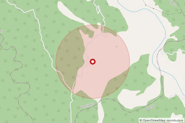 Map showing approximate area covered by Pincode 174505 — Changar Bo, Hamirpur