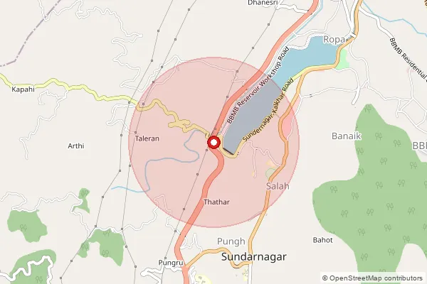 Map showing approximate area covered by Pincode 175002 — Jugahan Bo, Mandi