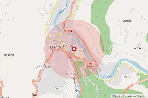 Map showing approximate area covered by Pincode 175003 — Khadyad Bo, Mandi