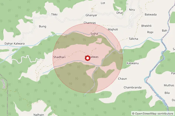 Map showing approximate area covered by Pincode 175017 — Batwara Bo, Mandi