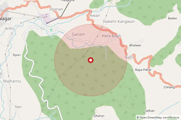 Map showing approximate area covered by Pincode 175020 — Harabagh Bo, Mandi