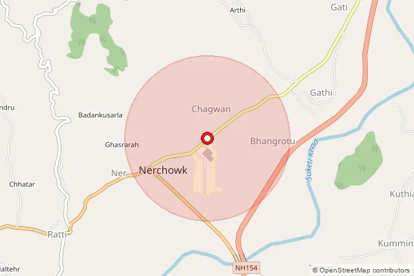 Map showing approximate area covered by Pincode 175021 — Gutkar Bo, Mandi