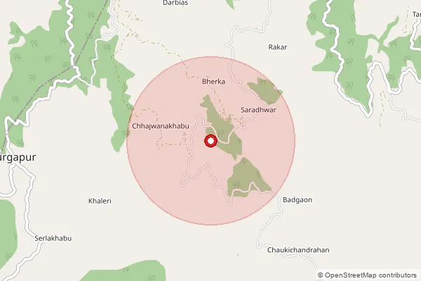 Map showing approximate area covered by Pincode 175023 — Ghambhar Khad Bo, Mandi