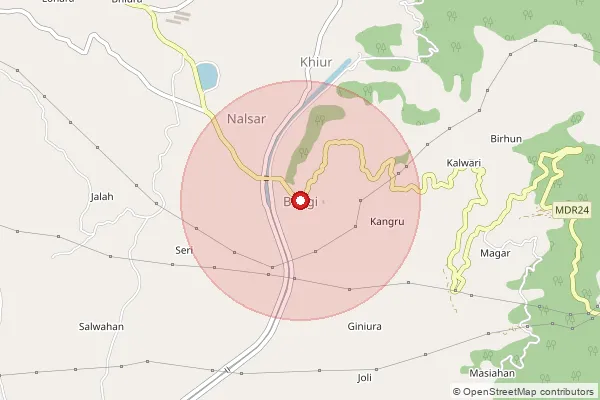 Map showing approximate area covered by Pincode 175027 — Brikhmani Bo, Mandi