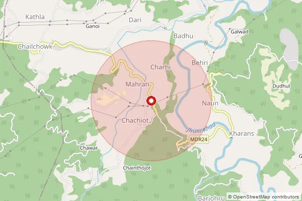 Map showing approximate area covered by Pincode 175028 — Shala Bo, Mandi
