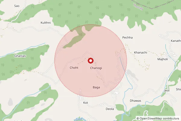 Map showing approximate area covered by Pincode 175035 — Bagsaid So, Mandi