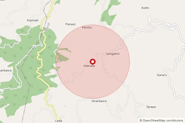 Map showing approximate area covered by Pincode 175036 — Dasehra Bo, Mandi
