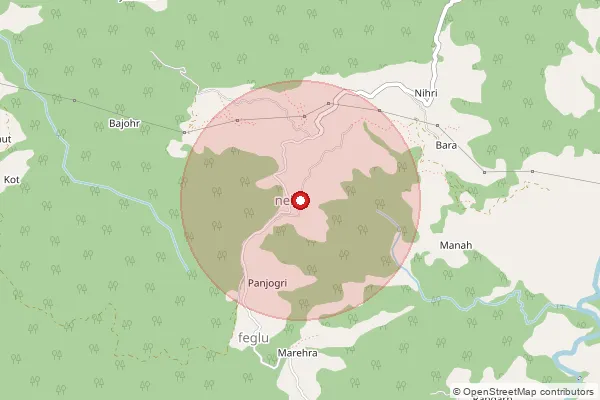 Map showing approximate area covered by Pincode 175038 — Seri Kothi Bo, Mandi