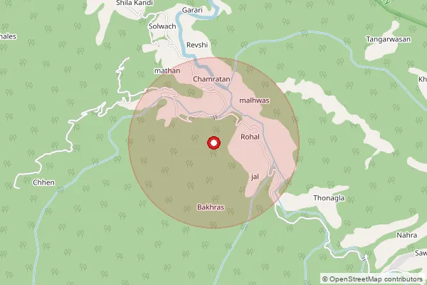 Map showing approximate area covered by Pincode 175039 — Jahal Bo, Mandi