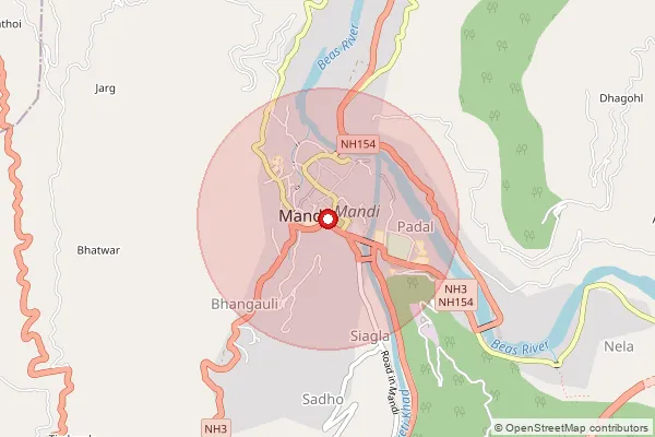 Map showing approximate area covered by Pincode 175040 — Kot Bo Dharampur, Mandi