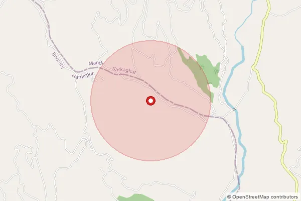 Map showing approximate area covered by Pincode 175042 — Basantpur Bo, Mandi