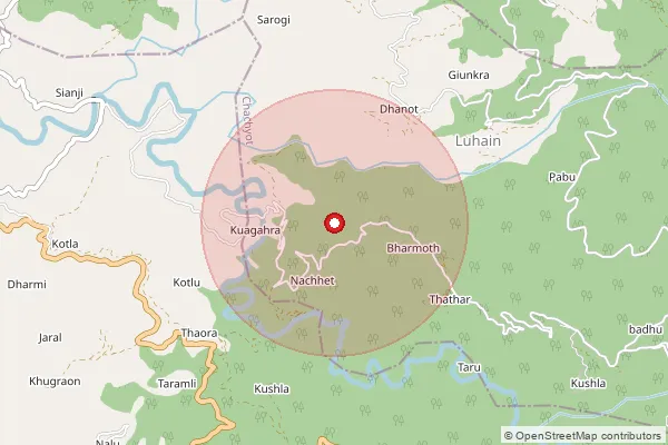 Map showing approximate area covered by Pincode 175045 — Silhanu Bo, Mandi