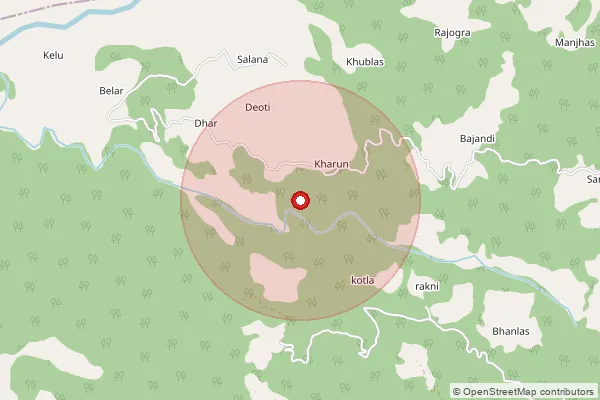 Map showing approximate area covered by Pincode 175046 — Thanda Pani Bo, Mandi
