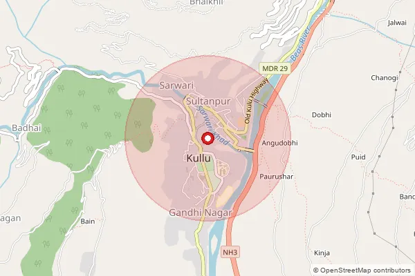 Map showing approximate area covered by Pincode 175101 — Kullu Ho, Kullu