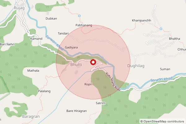 Map showing approximate area covered by Pincode 175102 — Bhutti So, Kullu