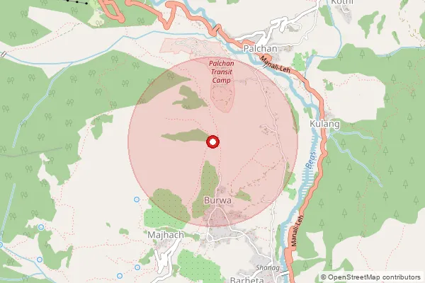 Map showing approximate area covered by Pincode 175103 — Palchan Bo, Kullu