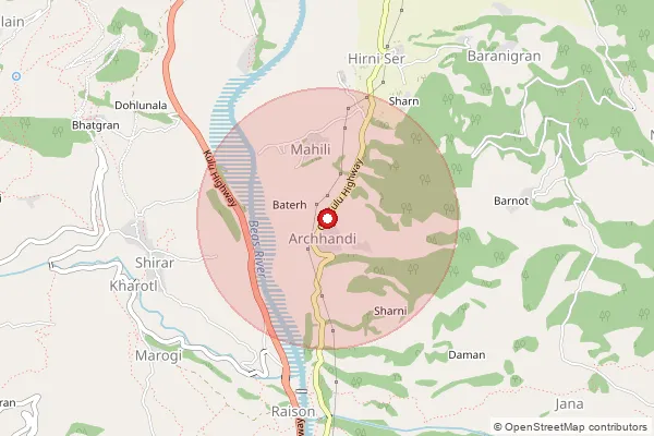 Map showing approximate area covered by Pincode 175104 — Larenkelo So, Kullu