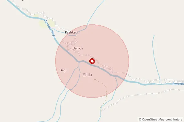 Map showing approximate area covered by Pincode 175105 — Kasladi Bo, Kullu