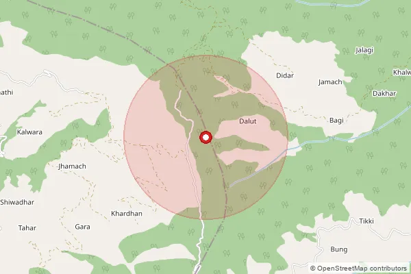Map showing approximate area covered by Pincode 175106 — Ghaniar Bo, Mandi