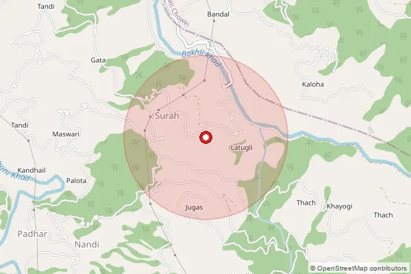 Map showing approximate area covered by Pincode 175124 — Deori Bo, Mandi