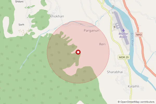 Map showing approximate area covered by Pincode 175125 — Chheur Bo, Kullu