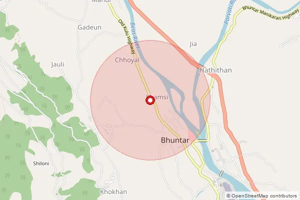 Map showing approximate area covered by Pincode 175126 — Shamshi So, Kullu