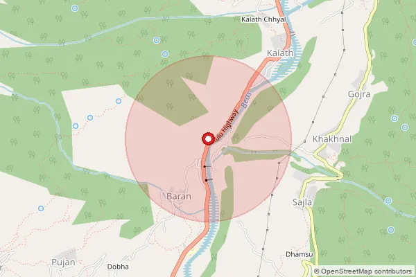 Map showing approximate area covered by Pincode 175131 — Bran Bo, Kullu