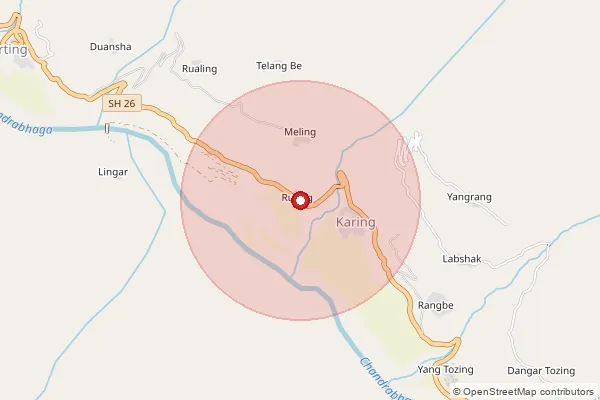 Map showing approximate area covered by Pincode 175133 — Jobrang Bo, Lahul And Spiti