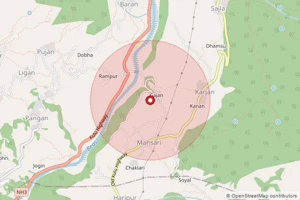 Map showing approximate area covered by Pincode 175136 — Haripur So Kullu, Kullu