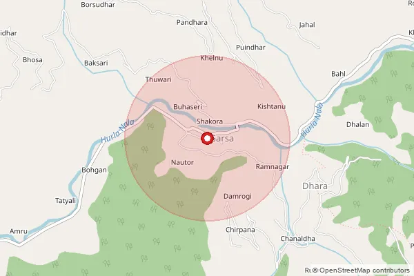 Map showing approximate area covered by Pincode 175141 — Dyar Bo, Kullu