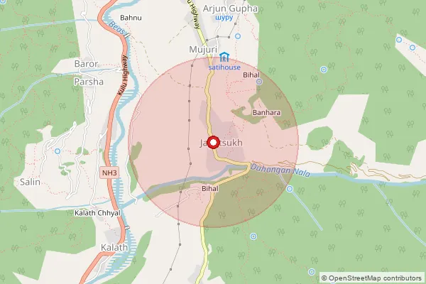 Map showing approximate area covered by Pincode 175143 — Prini Bo, Kullu