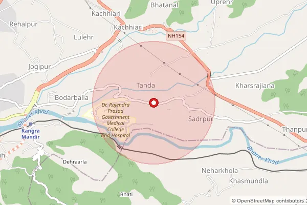 Map showing approximate area covered by Pincode 176002 — Tanda So, Kangra