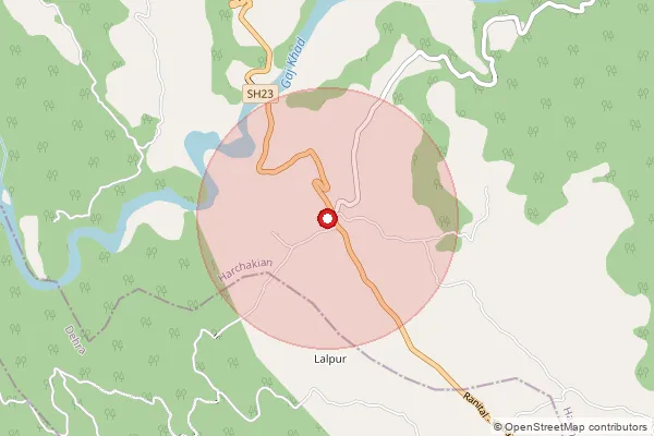 Map showing approximate area covered by Pincode 176026 — Dadoli Bo, Kangra
