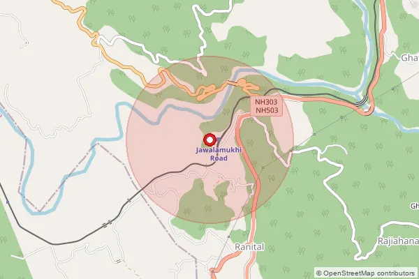 Map showing approximate area covered by Pincode 176029 — Gheen Bo, Kangra