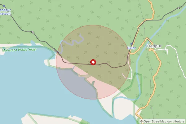 Map showing approximate area covered by Pincode 176033 — Bilaspur Bo, Kangra